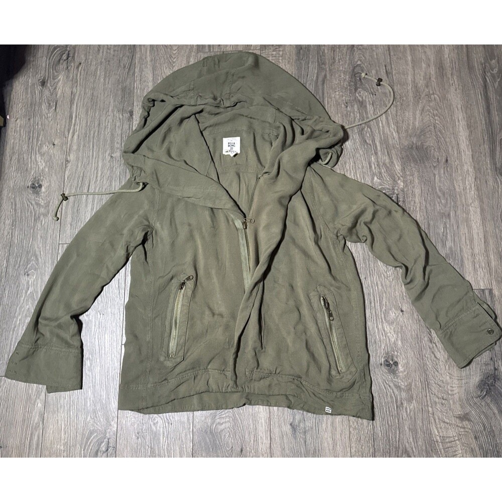 Billabong Womens Medium Full Zip Lightweight Hooded Utility Jacket Army Green